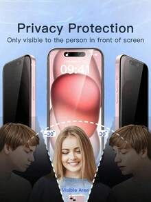 BOLLYMORE 3pcs Privacy Screen Protector, Compatible With IPhone 15/15 Plus/15 Pro/15 Pro Max, 14/14 Plus/14 Pro/14 Pro Max, 13 Mini/13/13 Pro/13 Pro Max, 12 Mini, 16/16 Pro/16 Plus/16 Pro Max, 17/17 Air/17 Pro/17 Pro Max, Made Of Tempered Glass, Anti-Scratch, Anti-Fingerprint, Anti-Drop, Anti-Peeping, Perfectly Fits Phone Cases - 2pcs Tempered Glass for Privacy Protection - View 6