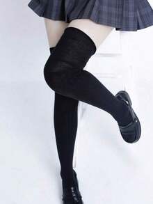 1 Pair Elegant Mori Girl Style Striped Over The Knee High Socks, Slim Spring/Autumn - 白色 - 查看 3