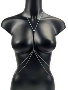 1pc Fashionable Multilayer Body Chain Necklace, Versatile Waist Chain & Chest Chain Accessory - Silver - View 3