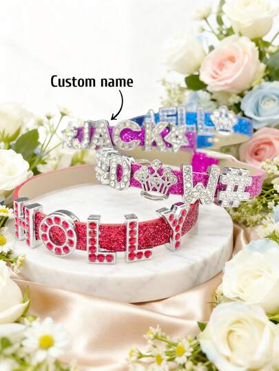 1pc Customized Letter/Name Colorful Sequin Bracelet, PU Leather Glitter Wristband With Adjustable Sliding Letter DIY, Faux Decor, Suitable For Women Everyday Wear, Christmas, Valentine's Day, Mother's Day Gift, Multiple Colors Available - Fashion, Colorful, Retro, Hip-Hop, Minimalist, Y2K Style, Ideal Gift For Him Or Her