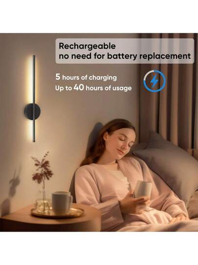 Moderne LED Rechargeable Magnetic Wand Lamp Home Fixtures Minimalist USB Zwart 50/80cm Sconce Remote Stepless Dimming Aluminium Charging ation Aisle Coffee Shops Entrance Staircase Living Room Kitchen Isl Bedroom Bedside Hallway Luxe view 4