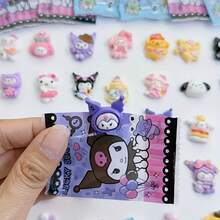 50pcs Sanrio Cartoon Tri-Angle Family Series, Including Hello Kitty, Kulomi, My Melody, Pompompurin And Cinnamoroll Cute Mini Character Charms, Suitable For Resin DIY, Glue Box, Jewelry Making Accessories