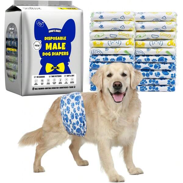 10pcs Male Dog Diapers, Pet Disposable Diapers, Super Absorbent And Comfortable, Adjustable Elastic, Suitable For Heat Cycle Marking Control, Post-Surgery Wound Protection, Elderly Dog Incontinence