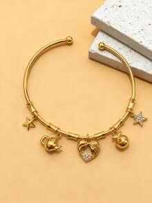 1 pezzo Bracciale regolabile in rame placcato oro 18K, stile bohémien con pendenti a forma di stella, luna, occhio del diavolo, nappina, orso, gioielli punk goth, adatOgnissantilloween, Ringraziamento, feste invernali, ottimo regalo per adolescenti e accessori gioielleria da donna
