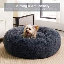 Cozy Self-Warming Faux Fur Donut Cuddler Round Plush Pet Bed (20 X 20 X 8 Inch, Light Pink) - Navy Grey - View 3