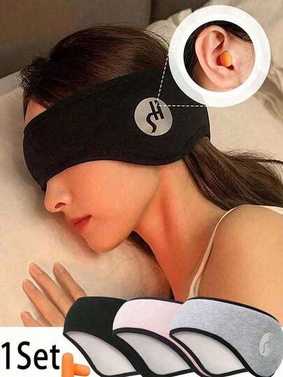 3D Adjustable Hook And Loop Without Pressing Ears Blackout Noise Blocking Sleep Eye Mask With Earplugs,Face Mask,For Napping,Nighttime Use,Bedroom,Travel,Office,School,Travel Essential,Earmuffs,For Holiday,Like Christmas,Halloween,Back To School Supplies,Etc.