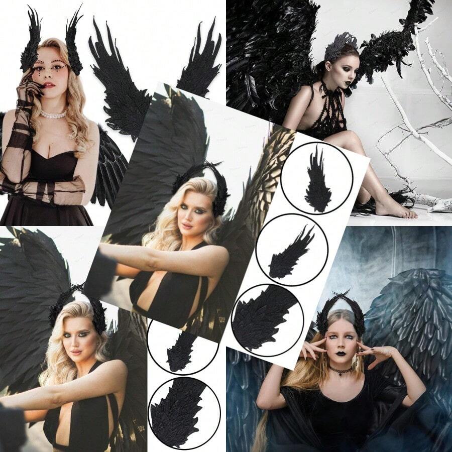 Angel Wings Hair Clips Angel Demon Hair Barrettes Ballet Headpiece Halloween Hair Accessories For Carnival Party Masquerade Black