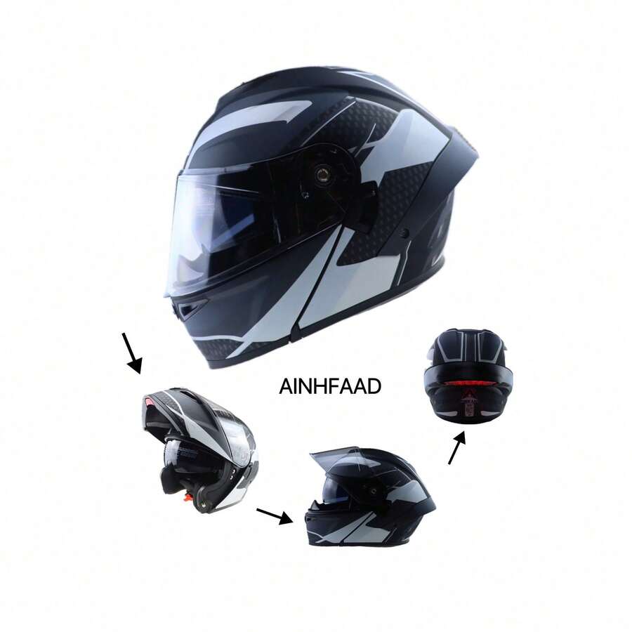 AINHFAAD Breathable Motorcycle Helmet Flip Up With Dual Visor Inner Blue Lens Anti Glare All Season Warm  Unisex Riding Helmet, 202 - Gray Multidimensional Space - View 1