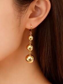 1pair Exaggerated Faux Pearl Pendant Earrings - Yellow Gold - View 5