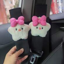 2 Packs Plush Car Seatbelt Shoulder Covers - Star-Shaped Pig Head Design With Pink Bow, Soft Breathable Sweat-Absorbent, Relieve Neck & Shoulder Pressure, Easy Install/Remove, Black/White/Pink (3 Colors) - Cute Cartoon Style For Female Drivers, Gift For Women Friends - Multicolor - View 8