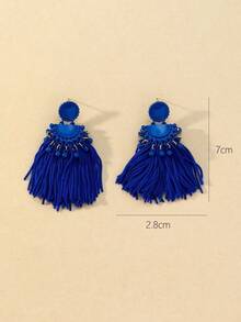 1pair New Fashion Personalized Simple Metal Tassel Earrings For Women - Royal Blue - View 3