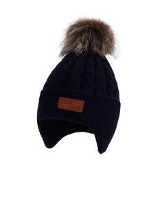 1 Stück Kinder gestrickte Beanie Mütze mit Bommel, warme Ohrenklappe Winter Kappe für Jungen und Mädchen