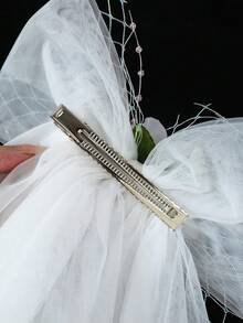 قطعة واحدة من إكسسوارات فستان حفلة البنات، الحجاب والزهرة للرأس لإكسسوارات العروس والخادمات، حجاب أبيض لامع