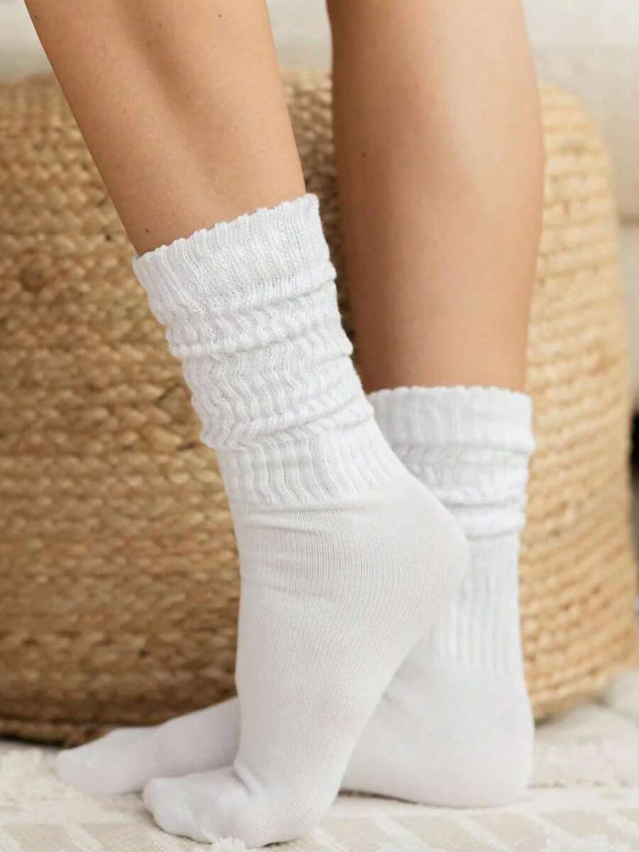 1/2/3/4 Pairs Crew Socks For Women Multipairs Cushioned Athletic Socks Retro Slouch Socks Mid Calf Rib Tube Socks - White - View 1