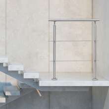 Silver 304 Stainless Steel Handrail Railing, Freestanding Staircase Railing – Wire Drawing Process Railing (1mm Thick/1.65in Diameter Tube), 176.37lbs Load W/2 Cross Bars & 2 Round Chassis, 0-90° Adjustable Angle Railing For Homes/Gardens/Hotels - Silver - View 4