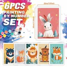 6 件套无框 DIY 成人数字油画入门套装 插画卡通动物数字油画 手工艺品 DIY 制作套装 适用于家居墙面装饰 20x30 厘米/7.87x11.81 英寸 - 彩色 - 查看 4