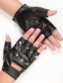 1 Pair Leather Fingerless Casual Sports Style Gloves, Fashion Street Dance For Men