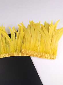 1 Yard Multi-Color Natural Rooster Feather Trim 25-30cm Wide - Premium Tail Feather Fringe ForEmbroidery & DlY Crafts, Luxury Costume Decor For Wedding Party Attire, Bohemian Garment Accent - Yellow - View 8