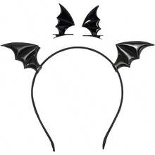 HPMAISON Set 3 Halloween Wing Headband And Dragon Wings Hair Clips Set Horror Devil Goth Ear Hairpins