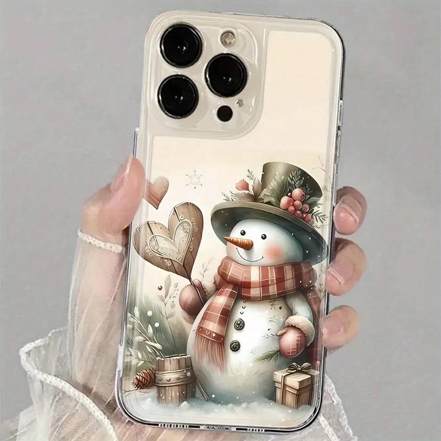 Funda de teléfono transparente con tema navideño de muñeco de nieve - Funda de teléfono suave y resistente de TPU premium adecuada para modelos de 17, 16, 15, 14, 13, 12, 11 Pro Max, así como 16, 14 Plus, 12 Mini, X, XS Max, XR, 8 y 7 Plus, Funda de teléfono con muñeco de nieve navideño, Funda/Fundas de teléfono, Funda de teléfono - transparente - Ver 1