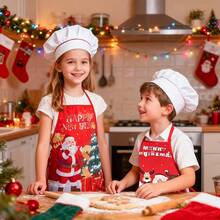 2PCS Christmas Apron Chef Costume & Baking Set – Funny Santa Claus Cooking Aprons For Adults & Kids, Hat, Cooking Tools, Adjustable Kitchen Chef Apron For Baking, BBQ, Cleaning, Xmas Party & Holiday Gifts - Multicolor - View 9