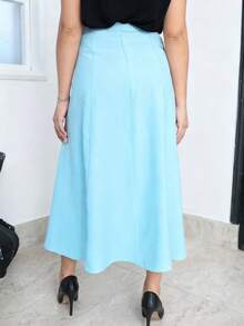 Long Skirt With Belt Zipper With Belt - Baby Blue - View 2