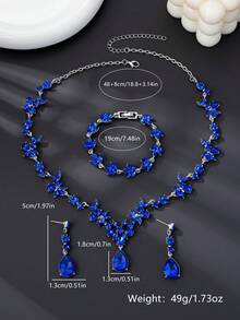 1 Set Elegant Luxury Romantic Floral Teardrop Rhinestone Jewelry Set, High-End Bridal/Wedding/Party Accessories, Intimate Gift - Royal Blue - View 6