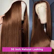Realove 13X4 Straight Wigs Glueless Wig Human Hair Wear And Go Transparent Lace Front Wigs Human Hair Chocolate Brown Wig Bob Wigs Human Hair Wigs Glueless Wigs Pre Plucked 40 Inch T Part Long Wigs For Women Halloween Natural Black Wig Daily Party Wear - Light Brown - 查看 2