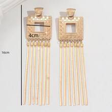 1 Pair Geometric Metal Square Tassel Snake Bone Chain Dangle Earrings For Women, Suitable For Formal Events And Casual Wear