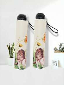 Guarda-chuva Dobrável Gato Preguiçoso, Presente para Mulheres, Escola Fofa, Ultralight, Portátil, Proteção UV, Proteção contra Chuva, Essenciais de Viagem, Flor, Sombrinha Compacta