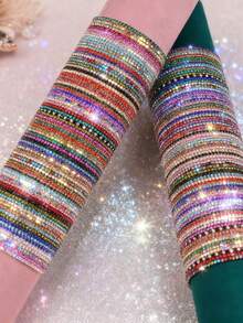10/15/20 Stücke süße und modische Armband mit bunten Strass-Steinen für Mädchen, mit vielen leuchtenden Farben, geeignet für tägliche Auftritte, Bühnenauftritte, Freundschaftsgeschenke, Accessoires - Zufälliges Strass-Stretcharmband - Übersicht 3