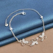 925 Sterling Silver Three Butterflys Charm Bracelet For Women Birthday Party And Daily Wear Elegant Accessories Fashion Jewelry For Holiday Gift / Valentine's Day Gift