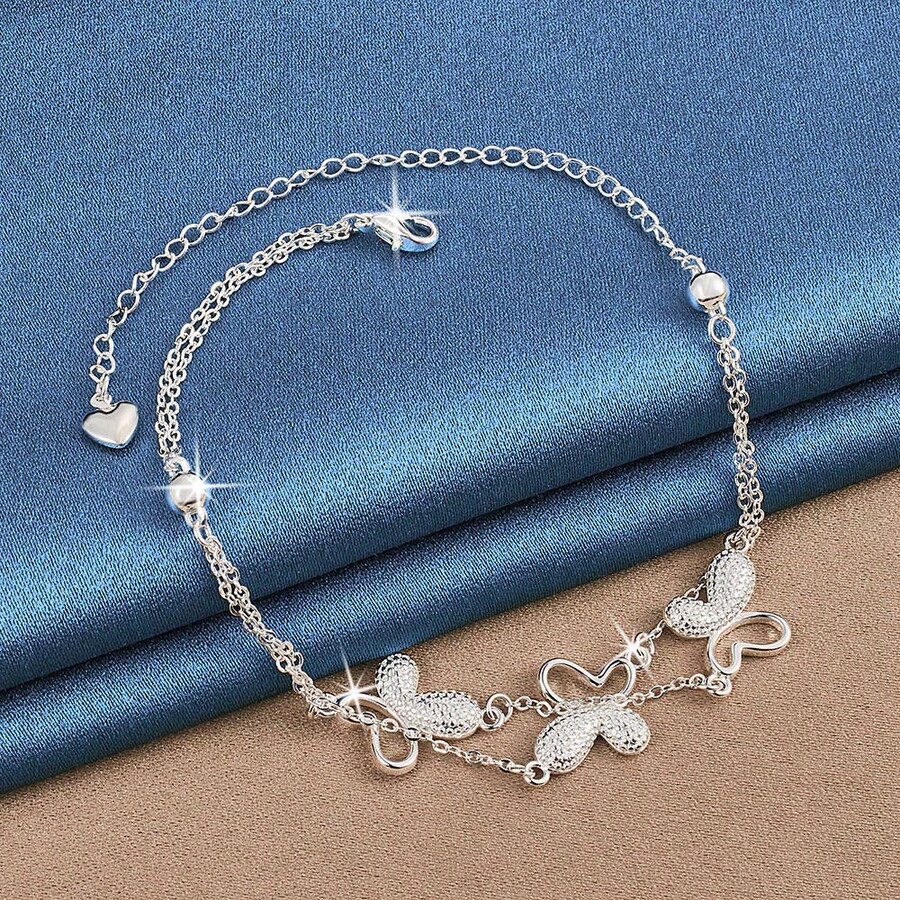 925 Sterling Silver Three Butterflys Charm Bracelet For Women Birthday Party And Daily Wear Elegant Accessories Fashion Jewelry For Holiday Gift / Valentine's Day Gift