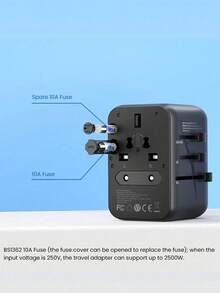 PHILIPS 1  Travel Adapter - Multi-Function Charger With International Conversion Plug, Essential For Business Travel, Compatible With US, Australia, UK, EU Sockets