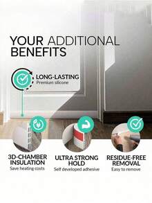 Paraspifferi per porta - Guarnizione premium per porta, striscia paraspifferi/guarnizione per porta, sigillatura per fessure di porte da camera da letto, resistente al vento e agli insetti, insonorizzante (risparmio energetico - installazione rapida e semplice) Strisce per porta ideali per tenere il freddo fuori - Multicolore - Visualizzare 4