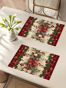 1pc Christmas Poinsettia Table Runner, Christmas Decor Table Runner, Christmas Linen-Like Table Runner, Table Runner, Table Runner, 1pc Table Runner, 4pcs Placemats, 1pc Pillow Cover, 3 Products Available, Seasonal Home Decor Indoor/Outdoor Party Supplies, Winter Home Decor, Christmas Decoration, Christmas Room Decor, Christmas Party Decoration