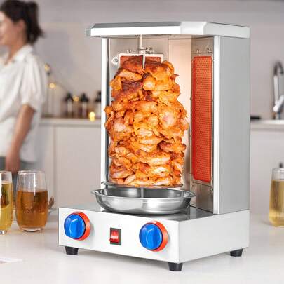 Shawarma Grill Machine, 13 libras de capacidad, máquina de cocina de pollo Shawarma con 2 quemadores, asador vertical de gas Gyro asador horno Doner Kebab, para el hogar restaurante cocina fiestas
