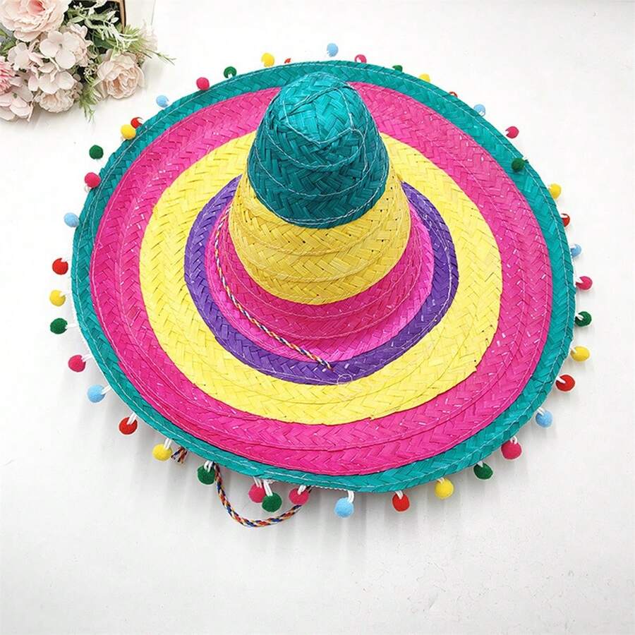 Unisex Carnival Straw Hat Mexican Party Sombrero, Festival Theme Hat Photo Prop For Fiesta Celebration - 彩色 - 查看 1