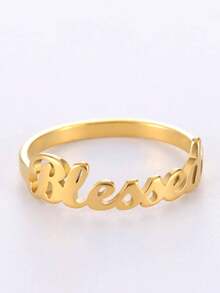 1pc Letter Decor Ring, Stainless Steel Jewelry, Gift For Mom, Birthday Gift, Holiday Gift, Engagement Ring, Jewelry Accessory - 黃金 - 查看 3