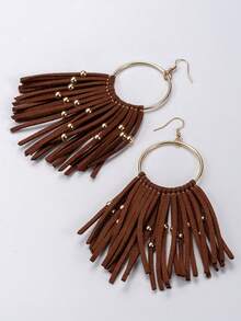 1 par de brincos boho com borlas, estilo cowgirl ocidental, borlas fofas e esvoaçantes, design de inspiração vintage, estilo longo que valoriza o formato do rosto, casual chique, perfeito para uso diário, festas, shows, ótima ideia de presente para amigos