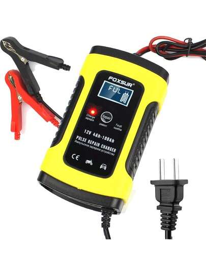 Cargador de batería de automóvil, batería autorreparable de motocicleta de 12 V, cargador inteligente, utilizado para cargar, mantener y reparar baterías de varios vehículos (amarillo)