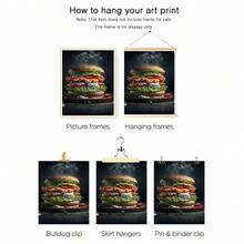 Set de 3 carteles de lienzo creativos sin marco, pintura de hamburguesa y pizza, pintura de lienzo, obra de arte de pared, adecuada para decoración del hogar, decoración de habitación, decoración de dormitorio, decoración de sala de estar, decoración de cocina, decoración de pared, arte de pared opcional con marco