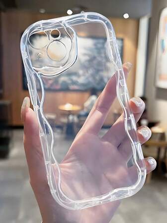 1pc Premium Black/Transparent Cream Ripple Texture Shockproof Perforated Lens Protective Phone Case Compatible With Apple/Redmi/Infinix/Vivo/Oppo