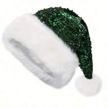 Christmas Sequin Santa Hat - Double Layer Shimmery Polyester Beanie Cap With Plush Trim, Inelastic, Handwash Only, Knitted Craftsmanship, No Feathers, Festive Holiday Headwear For Adults - Multicolor - View 8