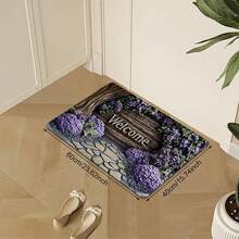 1pc Welcome Floral Monogram Entrance – Soft Polyester Non-Slip Rug With Purple Flowers & Stone Design, & Washable Indoor/Outdoor Use In Entryway, Kitchen, Bathroom, Or Office, Indoor Entryway |   Decorative Doormat |   Washable, Door Indoo - Nhiều màu - Xem 2
