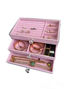 1 Caja de almacenamiento de joyas de 3 capas y 18 rejillas de acrílico, adecuada para aretes, anillos, collares y pulseras de uso diario de las mujeres. Caja de almacenamiento de 3 capas y 72 rejillas con estilo de cajón, desmontable y de gran capacidad para decoración de uñas y diamantes
