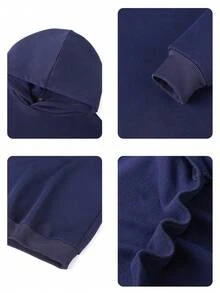 Young Boy Casual Comfortable Loose Thick Knitted Pullover Hooded Sweatshirt - Navy Blue - View 6