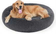 Ultra - Soft Faux Fur Round Plush Donut Cuddler Bed For Large, Medium, And Small Dogs And Cats, Cat Calming Bed - Màu xám đen - Xem 12