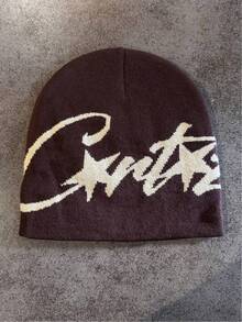 1 pieza Gorro de punto con letra de nicho, accesorio de cabeza cálido unisex adecuado para uso casual, calle, parejas, estudiantes en otoño/invierno