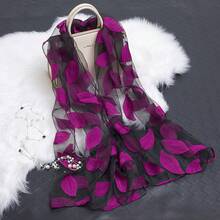 New Organza Lace Patchwork Scarf Women, Floral Paisley Sheer Shawl, Lightweight Embroidered Mesh Silk Scarf Elegant Daily Wear - 樹葉-玫紅 - 查看 8